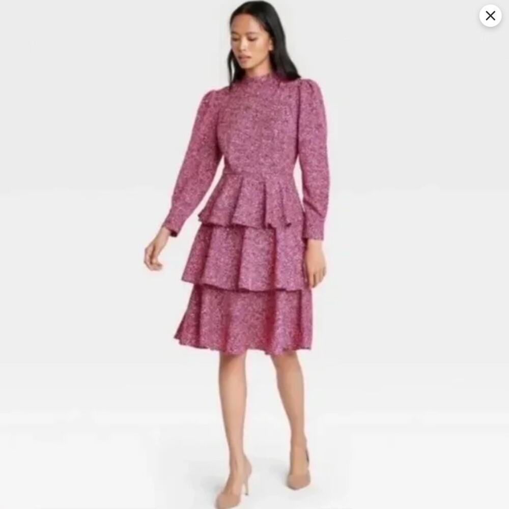 WHO WHAT WEAR -  Pink Leopard Print Long Sleeve Dress
